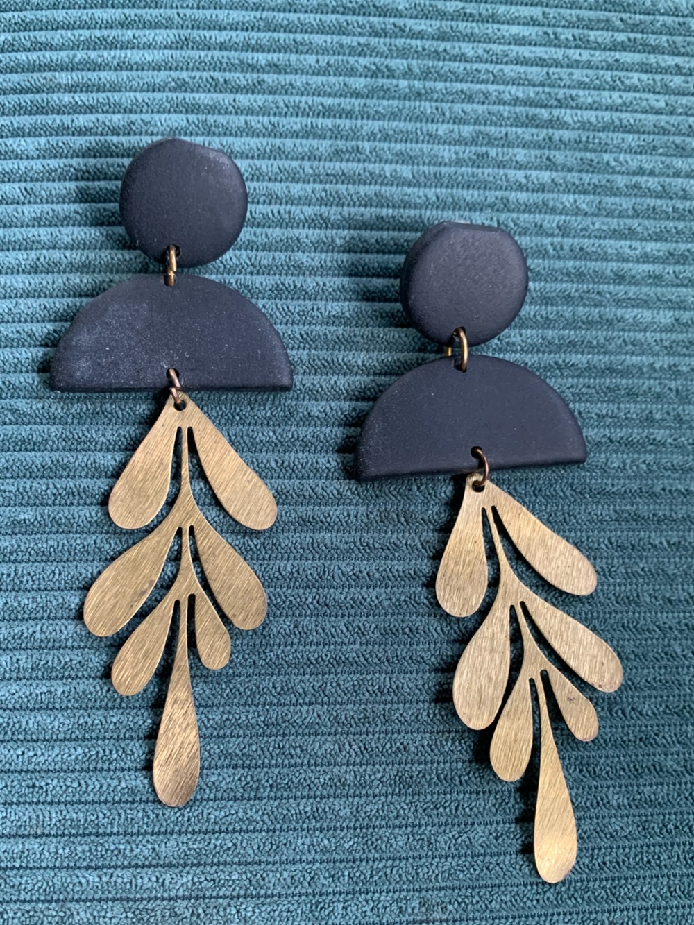 Black and Gold Leaf Drop Earrings